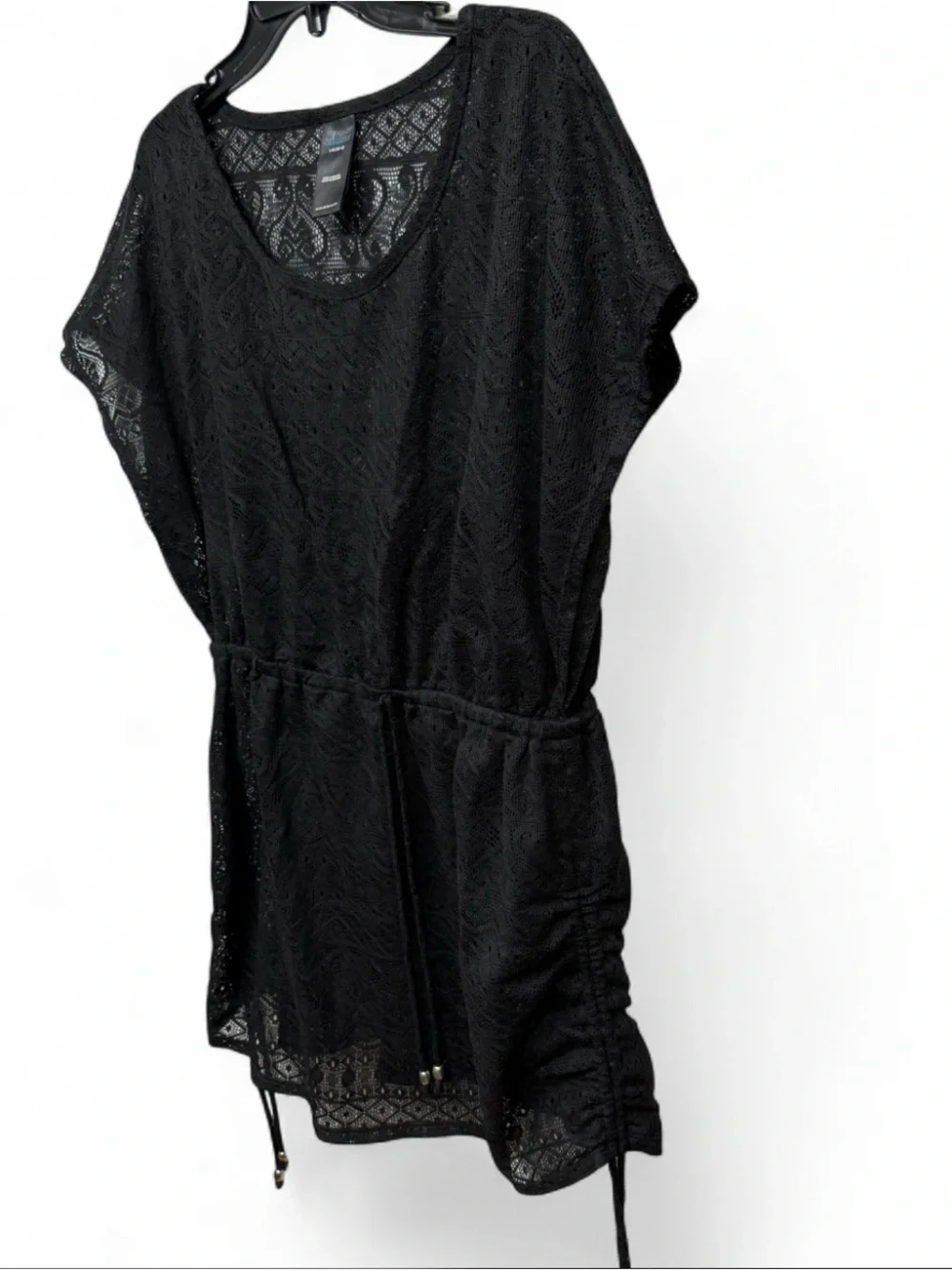 Catalina Black Lace Swim Cover-Up Tunic Dress Size L 12-14 Drawstring Waist - Picture 4 of 5